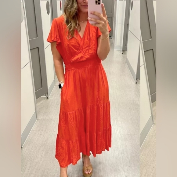 NWT KNOX ROSE | Midi Flutter Sleeve Dress - Picture 2 of 5